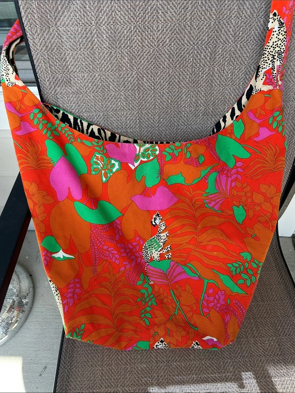 CABI Reversible Orange Floral Shoulder Sling Bag Botanical Jungle Print.